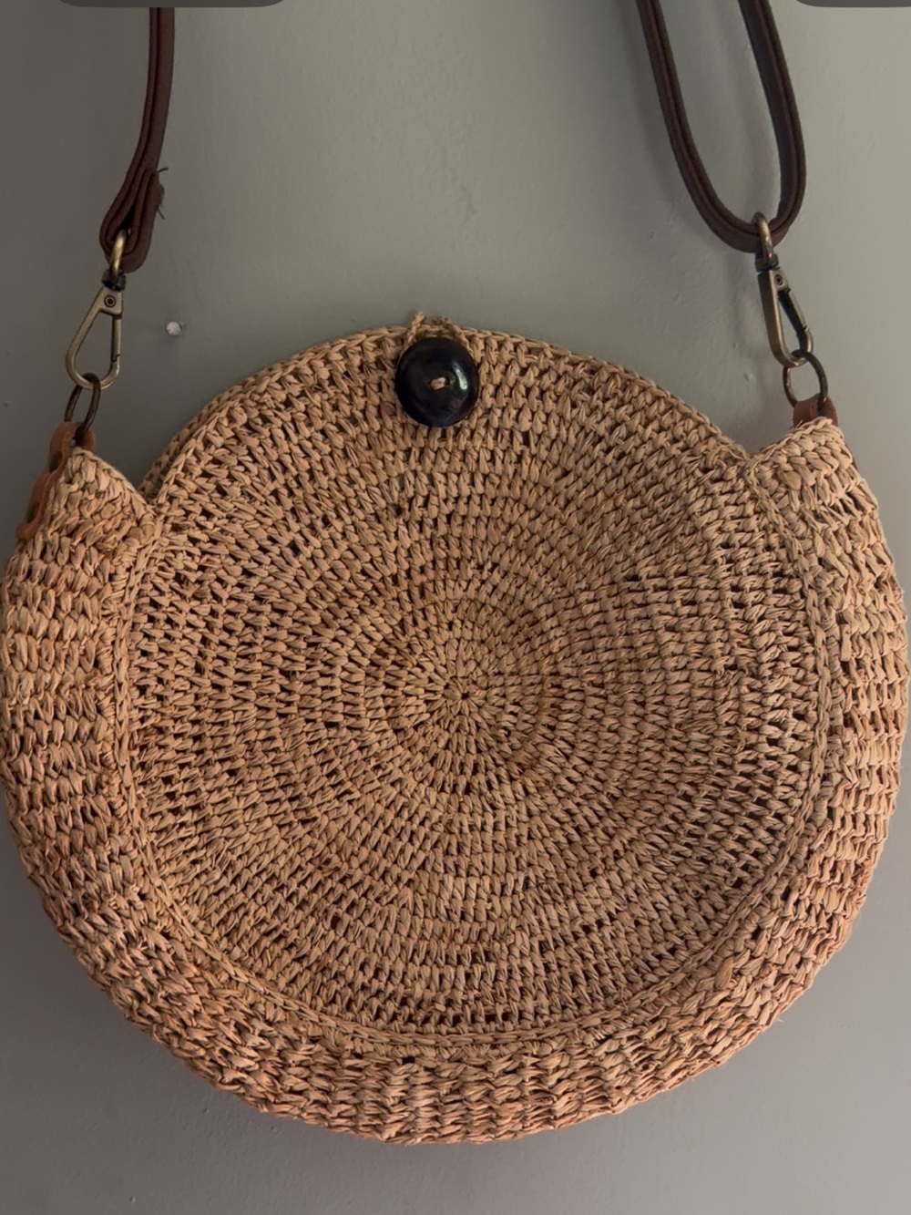 Sans Arcidet Small Nova Raffia Woven Round Crossbody Bag - Natural